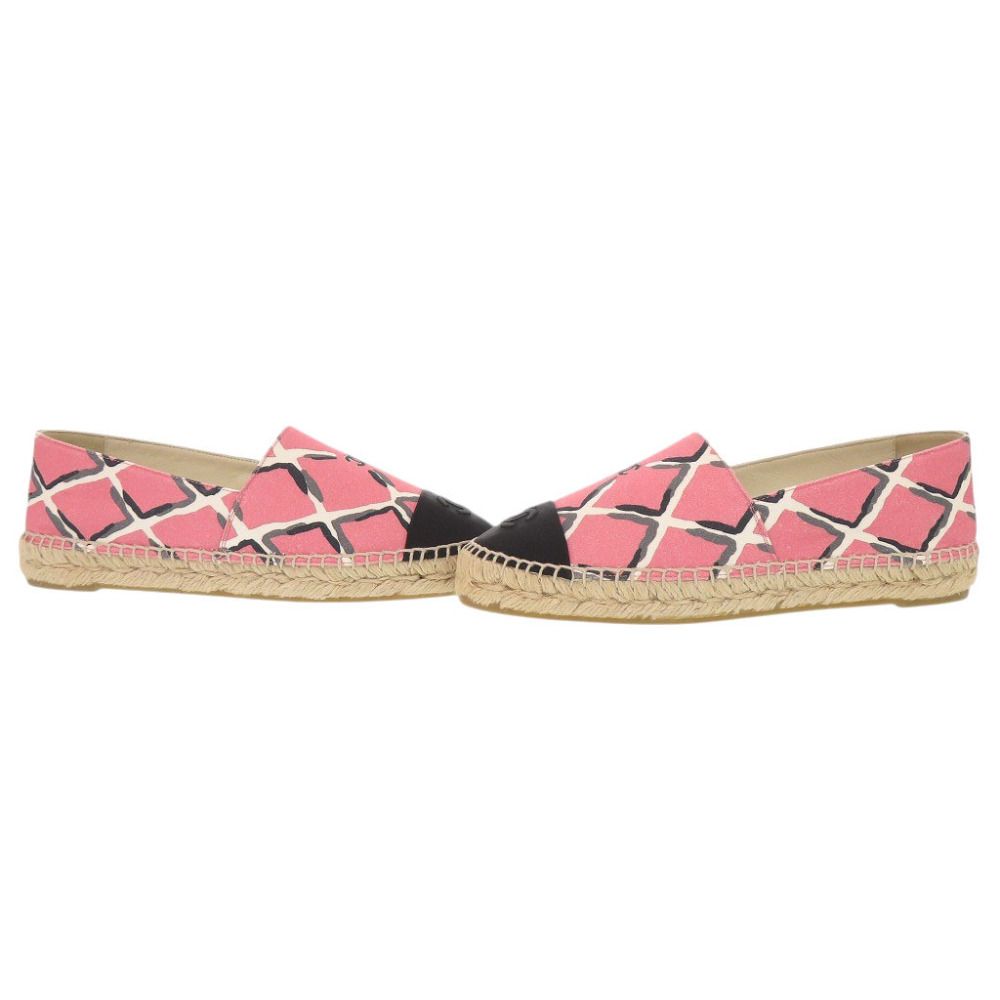 Chanel Espadrilles CC Logo Canvas Hemp Pink Black Flat Shoes Slip On 38 — view 6