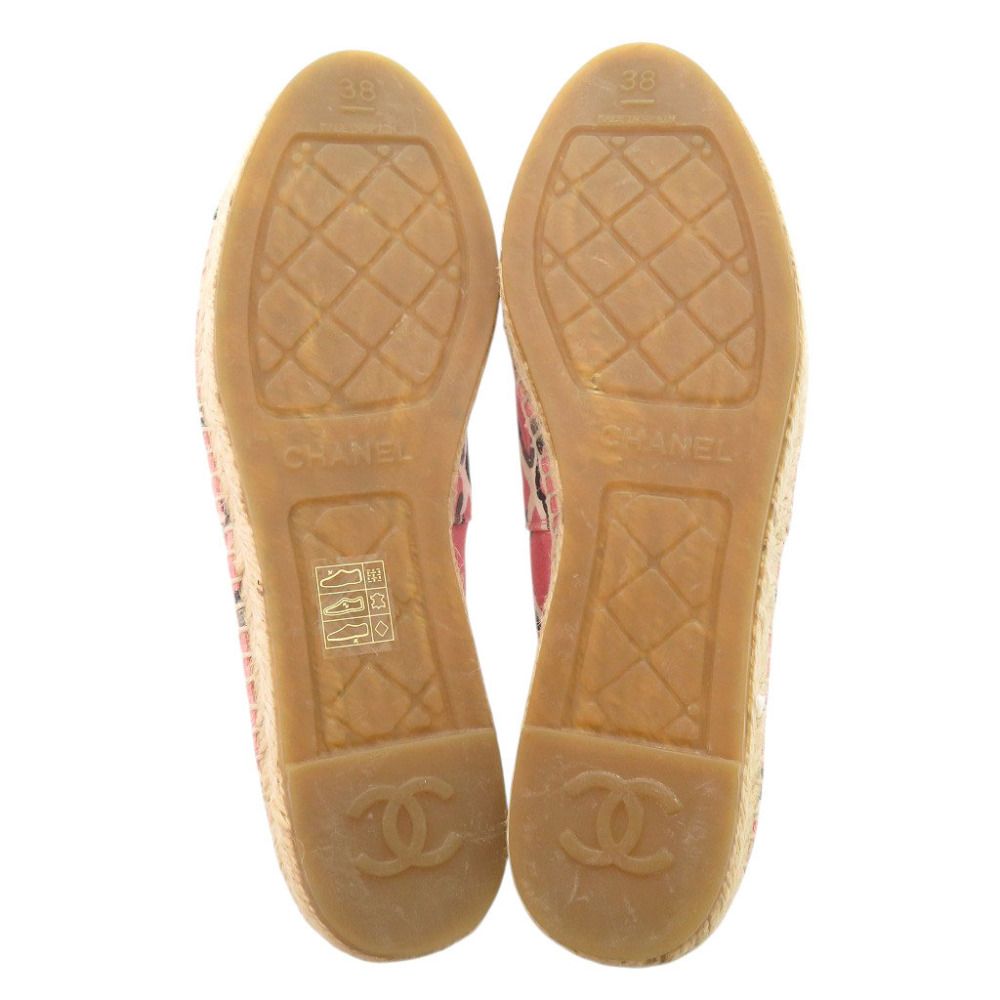 Chanel Espadrilles CC Logo Canvas Hemp Pink Black Flat Shoes Slip On 38 — view 4