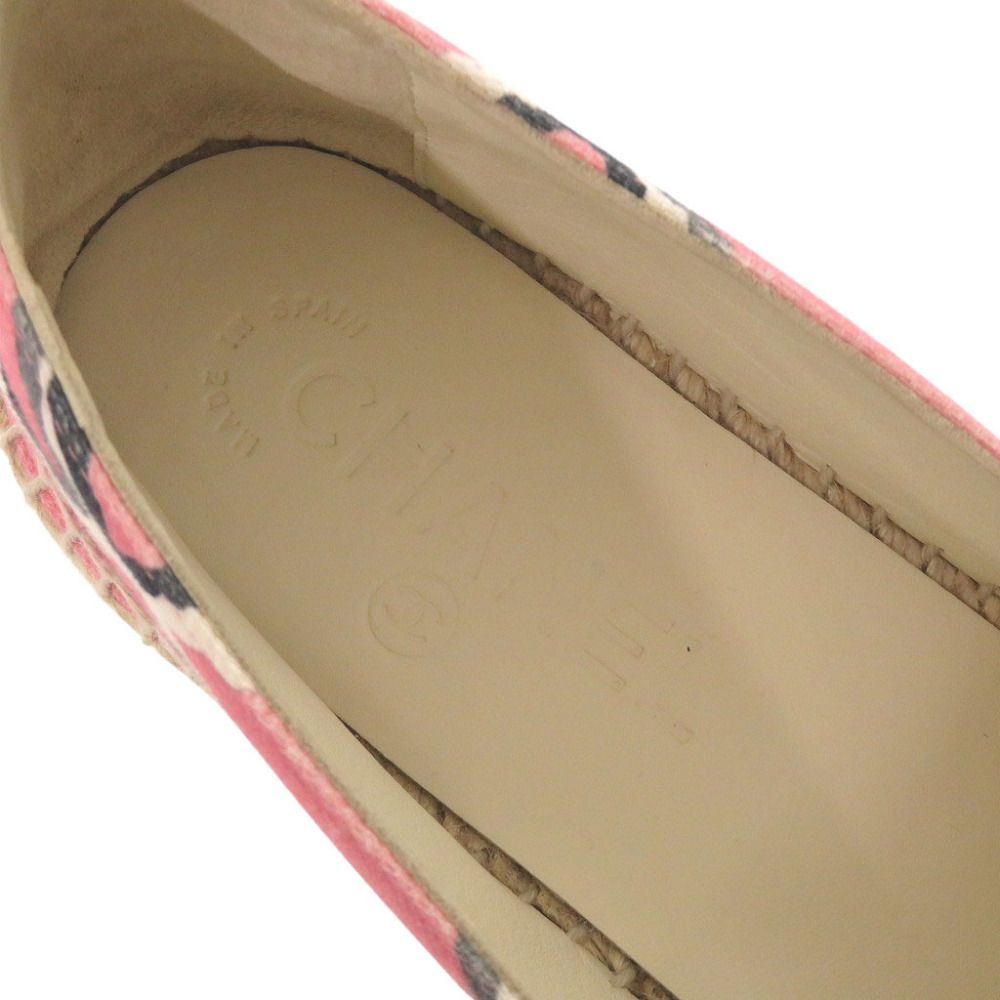 Chanel Espadrilles CC Logo Canvas Hemp Pink Black Flat Shoes Slip On 38 — view 8