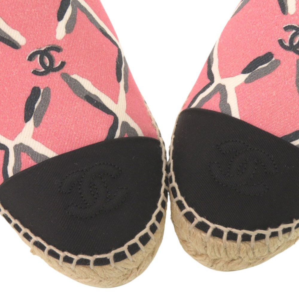 Chanel Espadrilles CC Logo Canvas Hemp Pink Black Flat Shoes Slip On 38 — view 7