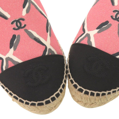 Chanel Espadrilles CC Logo Canvas Hemp Pink Black Flat Shoes Slip On 38 — view 7