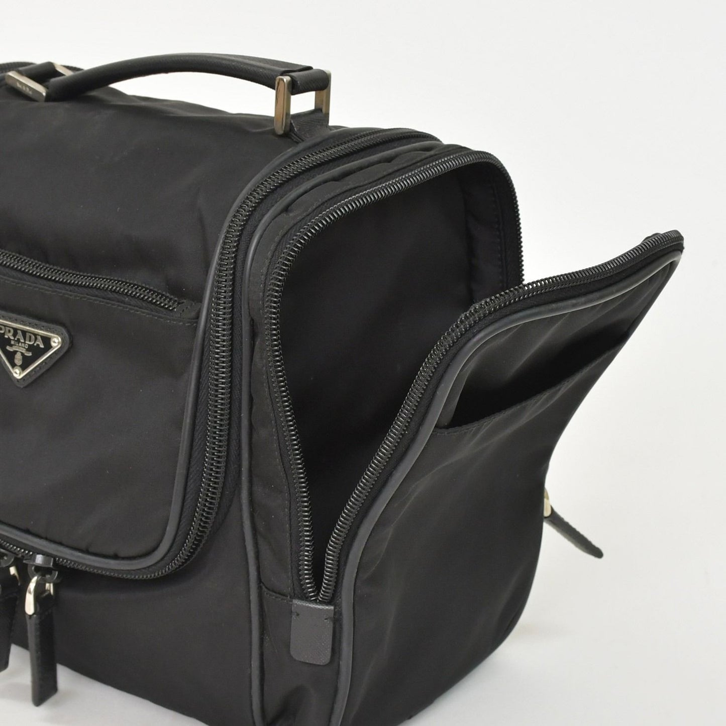 Prada Re-Nylon Travel Bag Carry on Pouch Nylon Saffiano Leather Triangle Logo — view 7