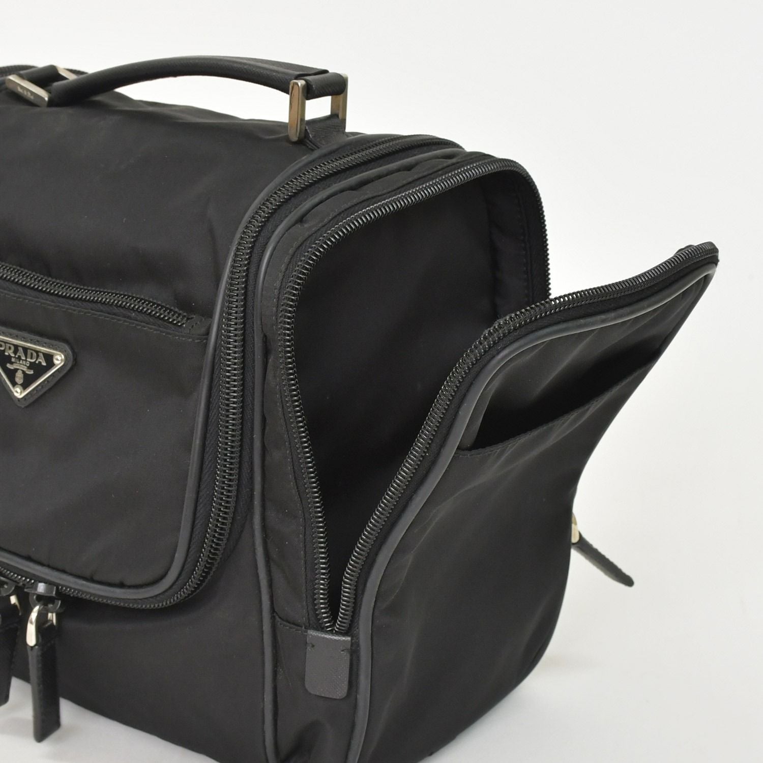 Prada Re-Nylon Travel Bag Carry on Pouch Nylon Saffiano Leather Triangle Logo — view 7