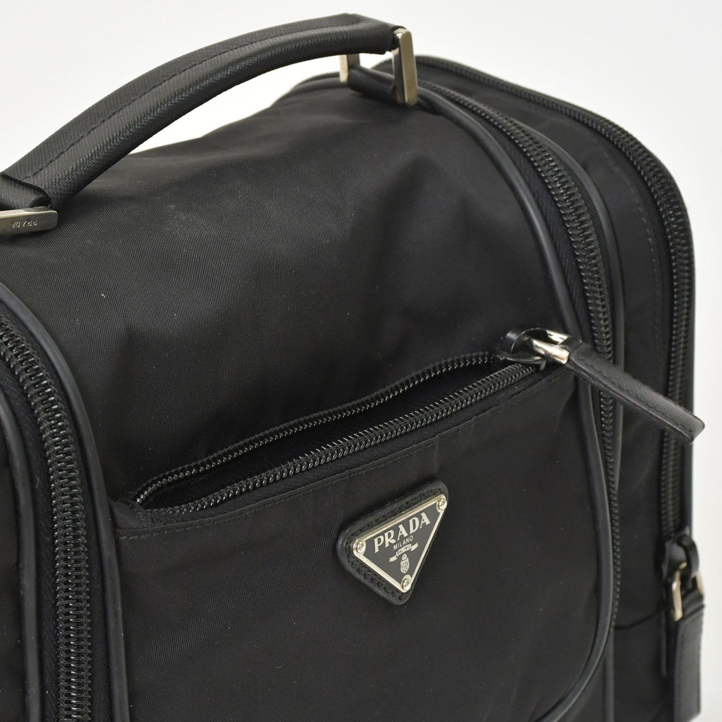 Prada Re-Nylon Travel Bag Carry on Pouch Nylon Saffiano Leather Triangle Logo — view 6