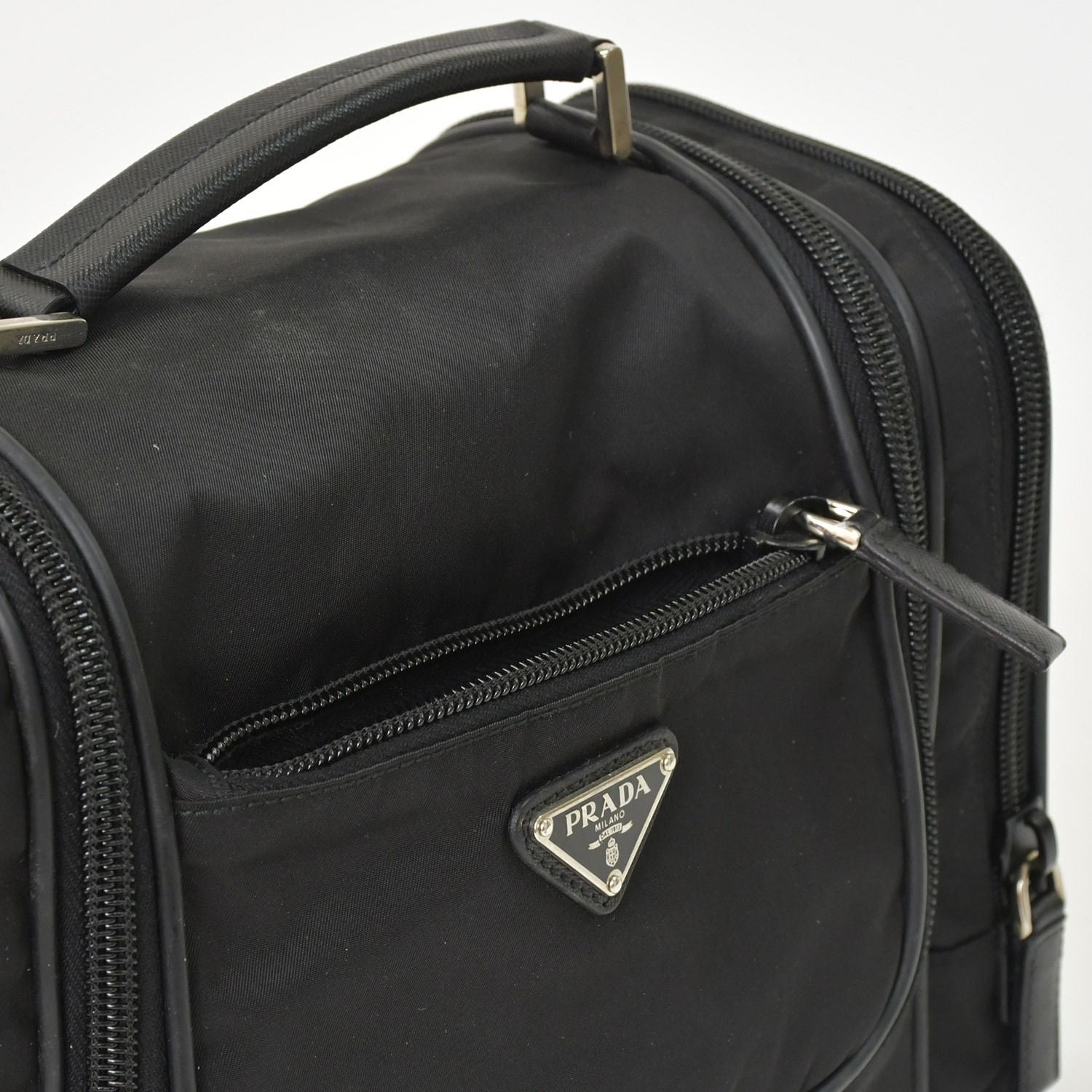 Prada Re-Nylon Travel Bag Carry on Pouch Nylon Saffiano Leather Triangle Logo — view 6