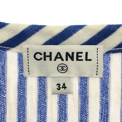 Chanel CC Logo Striped Shirred T-Shirt Blue White 34 — view 3