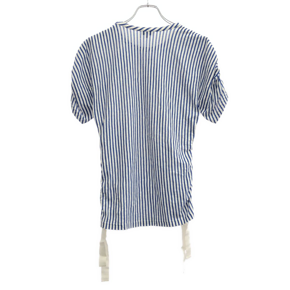 Chanel CC Logo Striped Shirred T-Shirt Blue White 34 — view 2