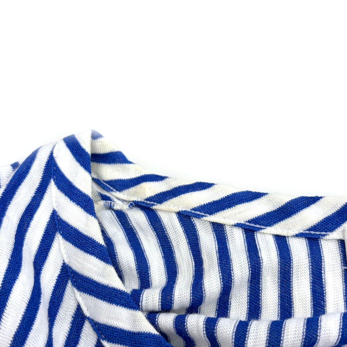 Chanel CC Logo Striped Shirred T-Shirt Blue White 34 — view 6