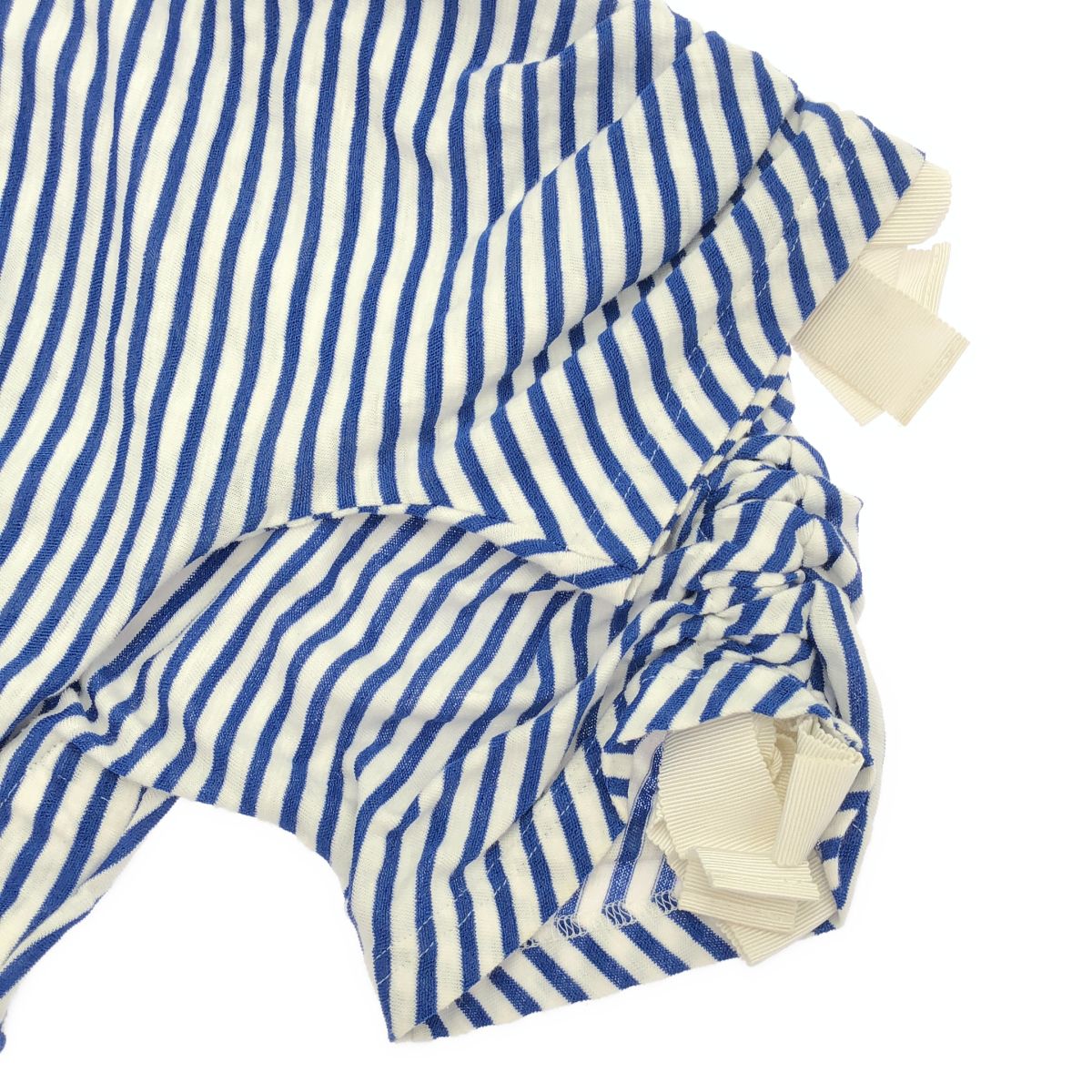 Chanel CC Logo Striped Shirred T-Shirt Blue White 34 — view 5