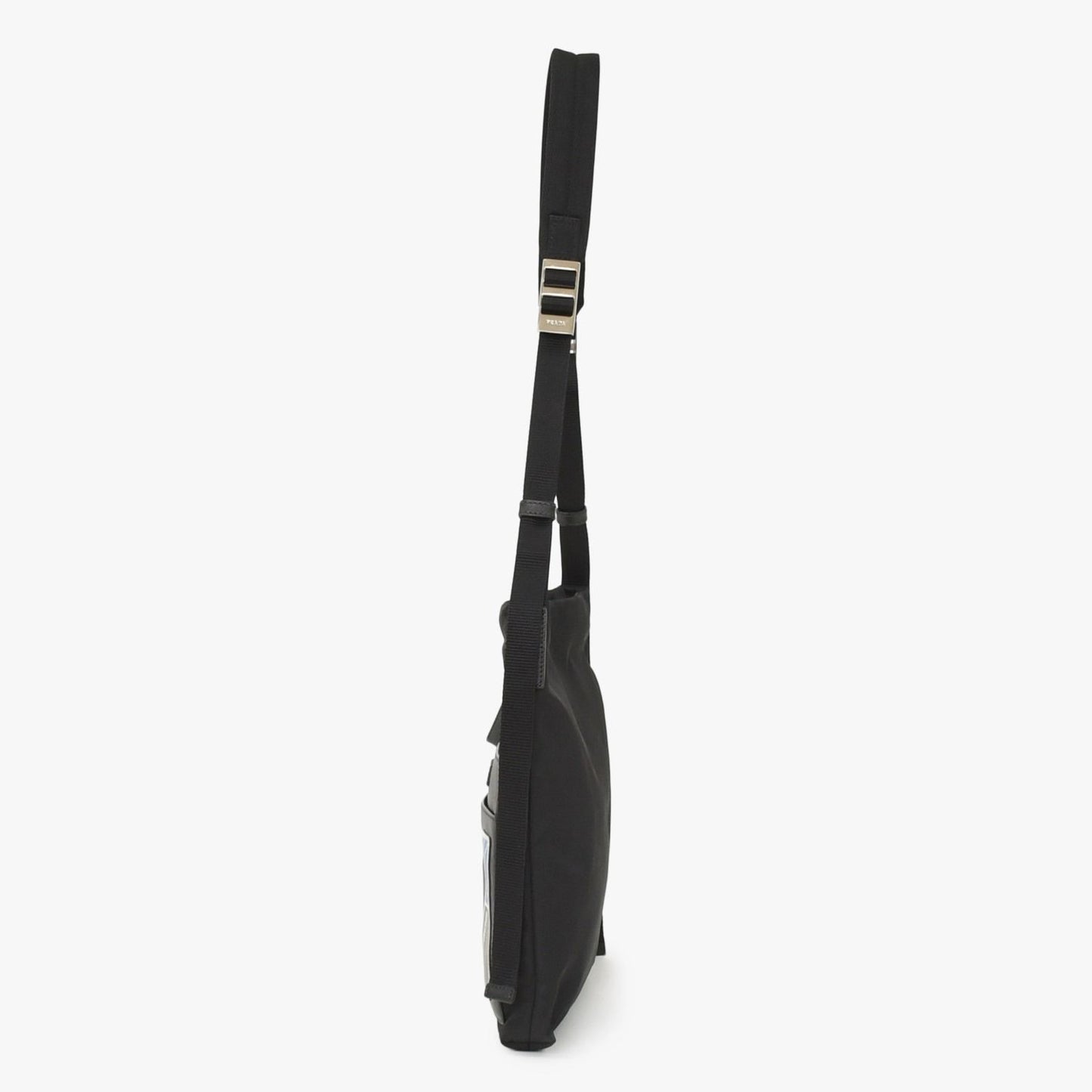 Prada Shoulder Bag Triangle Logo Black Silver Nylon Leather — view 2
