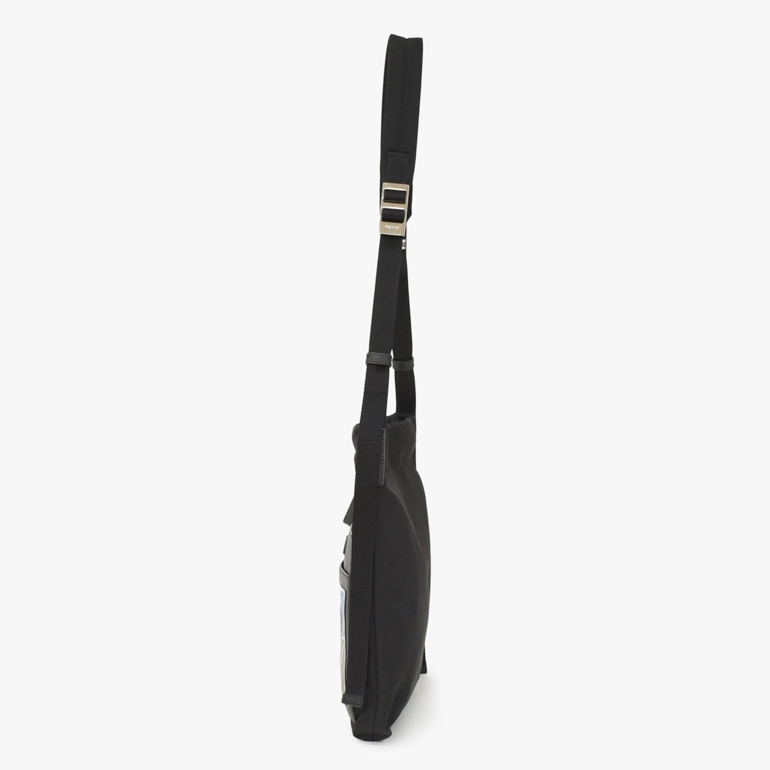 Prada Shoulder Bag Triangle Logo Black Silver Nylon Leather — view 2