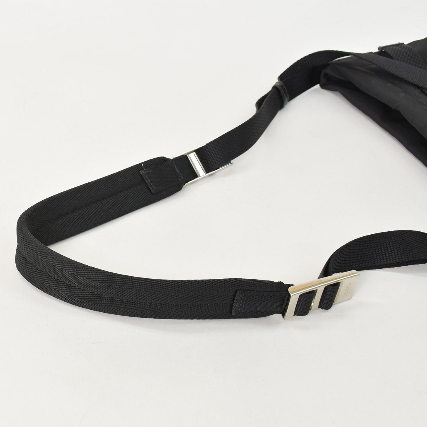 Prada Shoulder Bag Triangle Logo Black Silver Nylon Leather — view 8