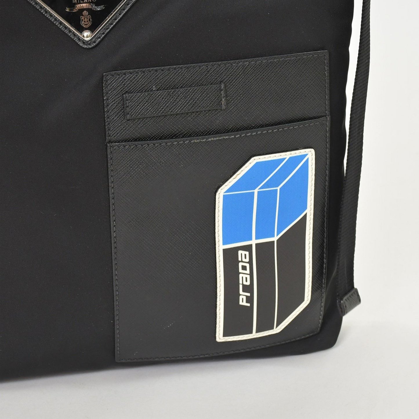 Prada Shoulder Bag Triangle Logo Black Silver Nylon Leather — view 6