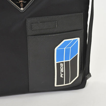 Prada Shoulder Bag Triangle Logo Black Silver Nylon Leather — view 6