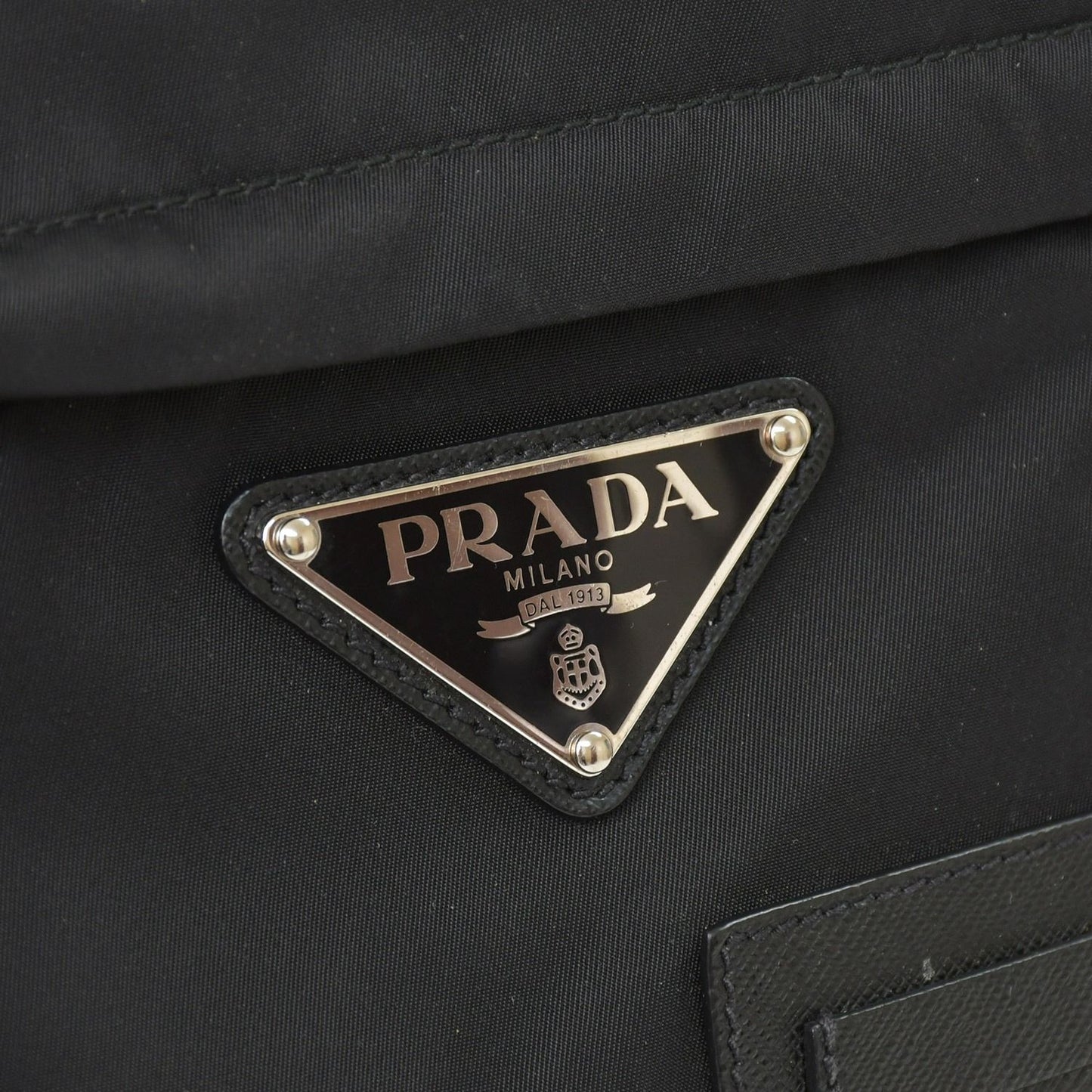 Prada Shoulder Bag Triangle Logo Black Silver Nylon Leather — view 5
