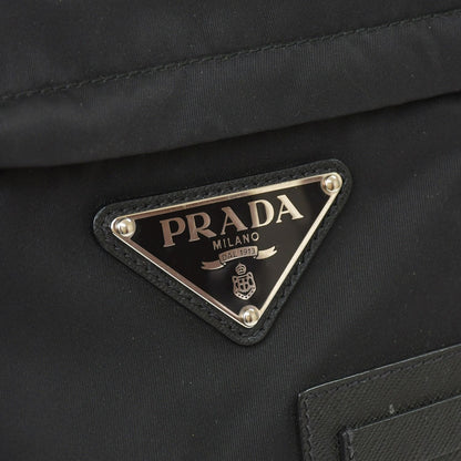 Prada Shoulder Bag Triangle Logo Black Silver Nylon Leather — view 5