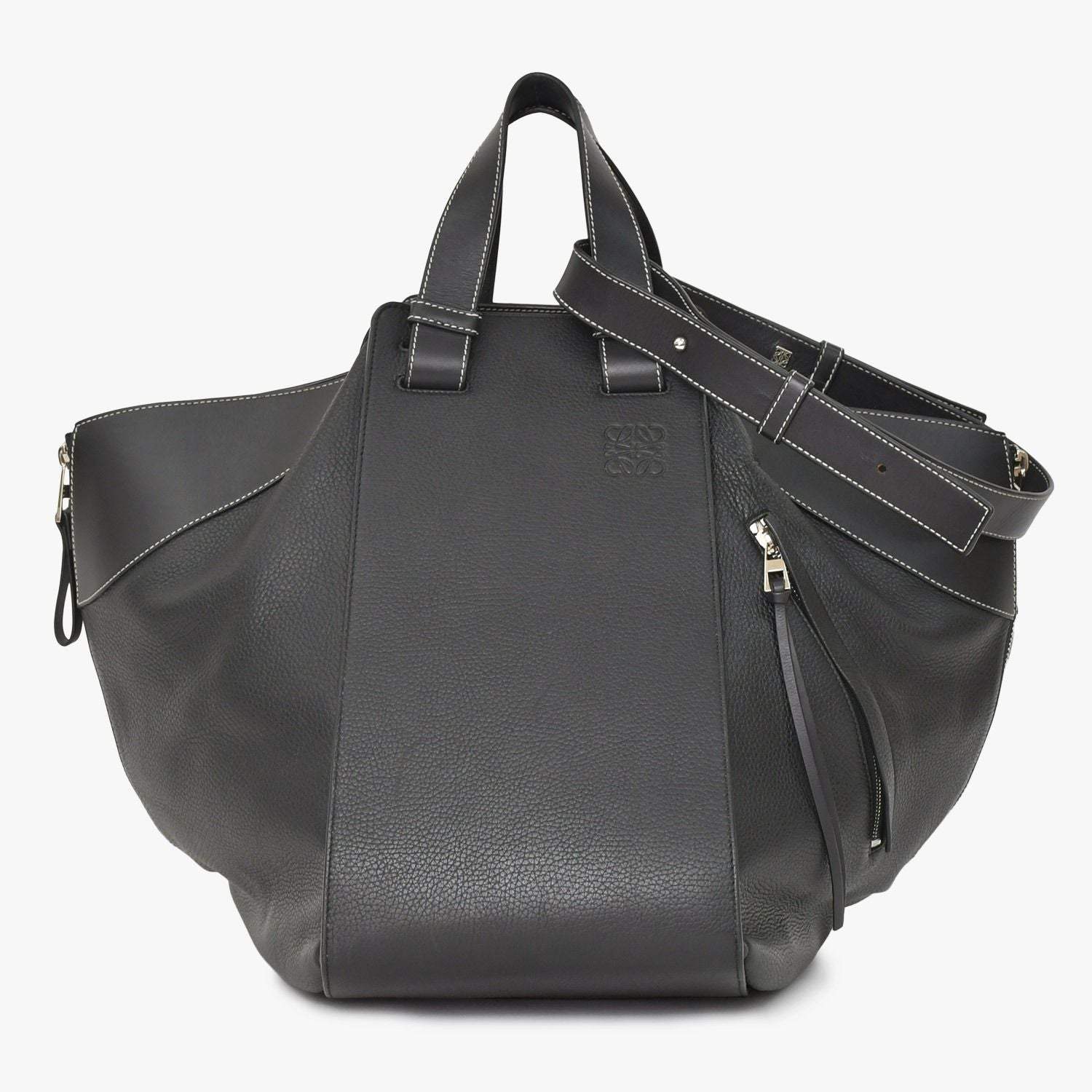Loewe Hammock Large Shoulder Bag Leather Black Silver