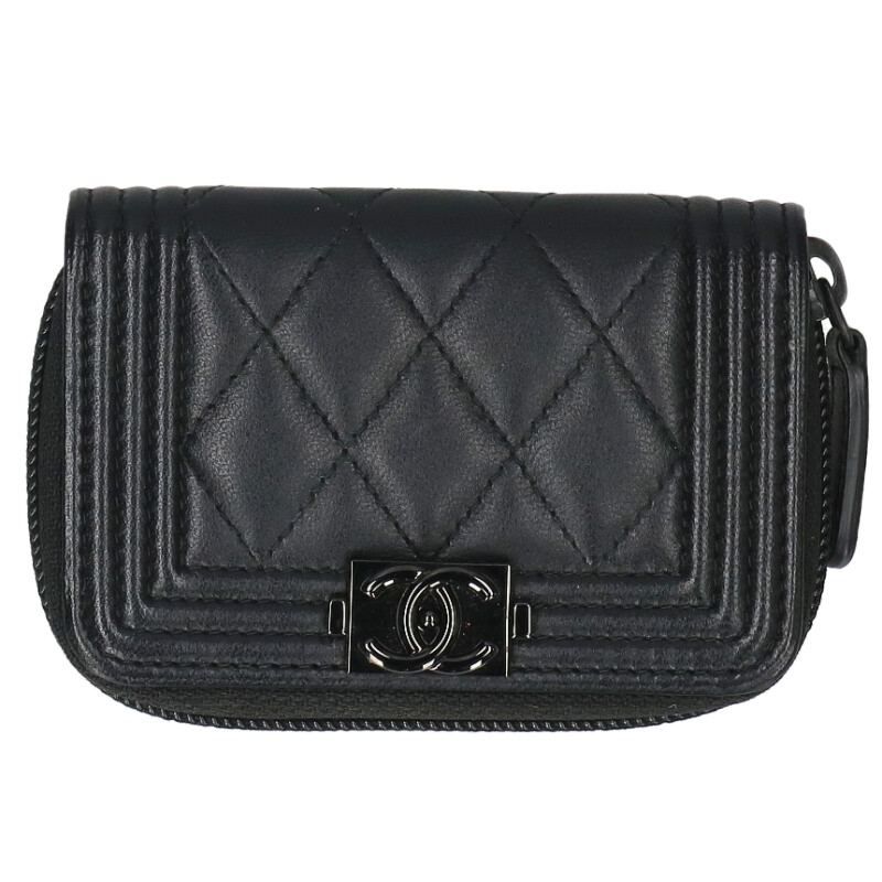 Chanel Boy So Black Lambskin Round Zip Card Case