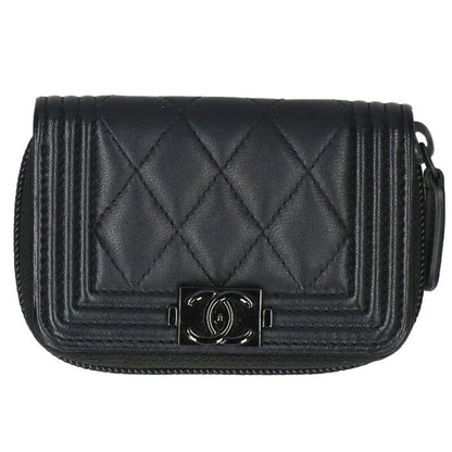 Chanel Boy So Black Lambskin Round Zip Card Case