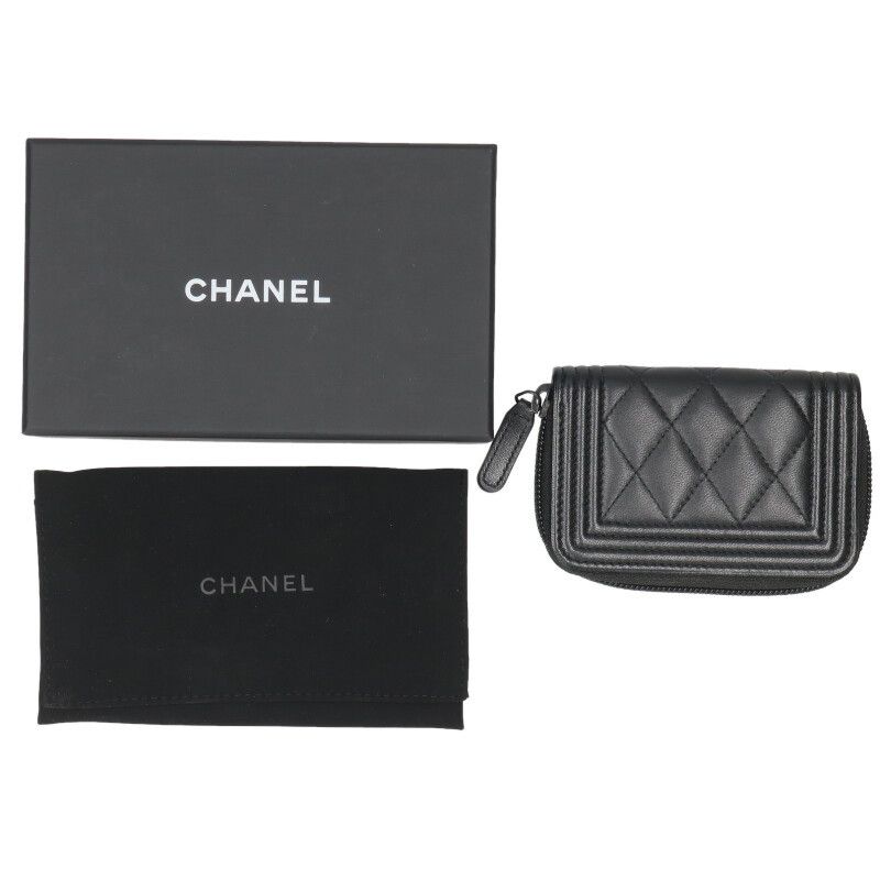 Chanel Boy So Black Lambskin Round Zip Card Case — view 3