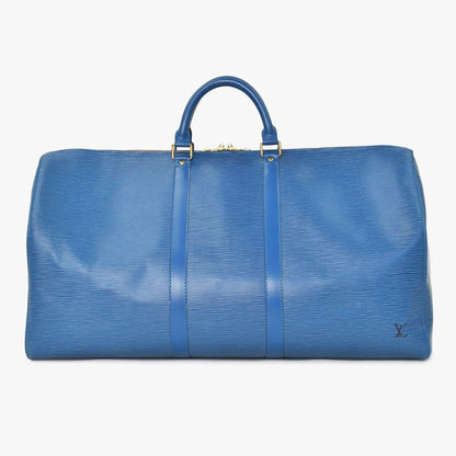 Louis Vuitton Epi Keepall 55 Boston Bag Leather Blue Logo — view 3