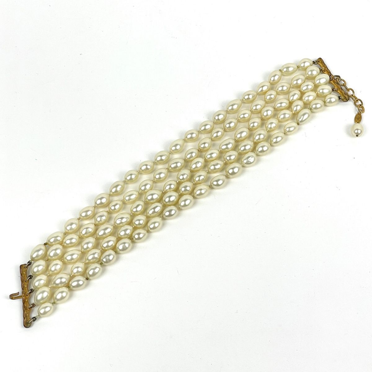 Chanel Faux Pearl Necklace 5 Row Choker White — view 2