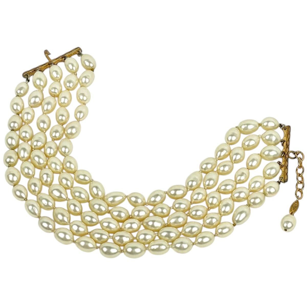 Chanel Faux Pearl Necklace 5 Row Choker White