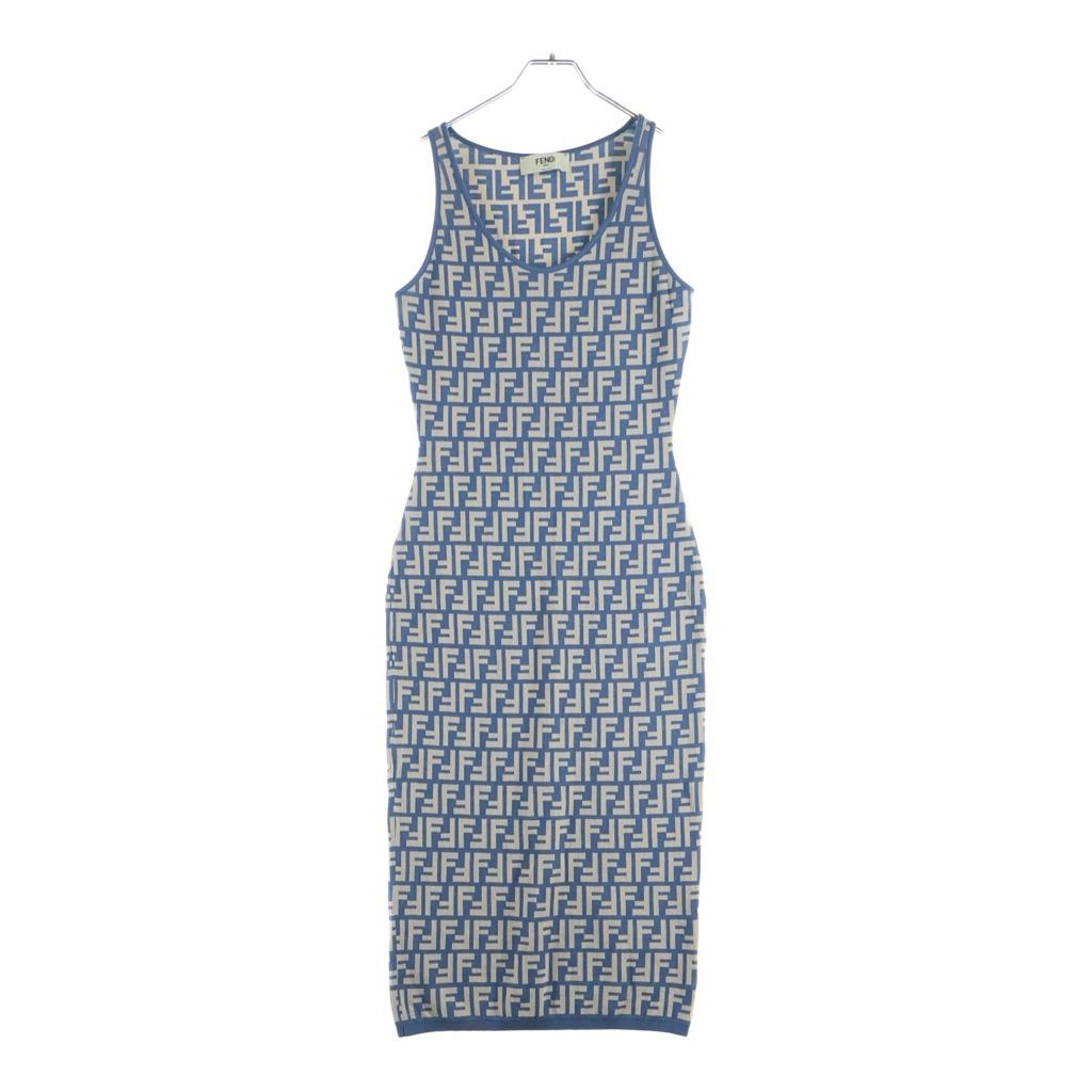 Fendi Zucca Pattern Sleeveless Dress Navy Beige Auhw