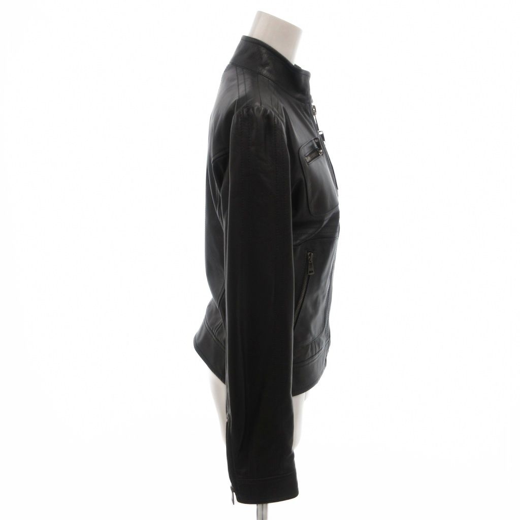 Dolce & Gabbana Leather Jacket Rider's Lining Leopard Pattern Zip Up 40 Black — view 3