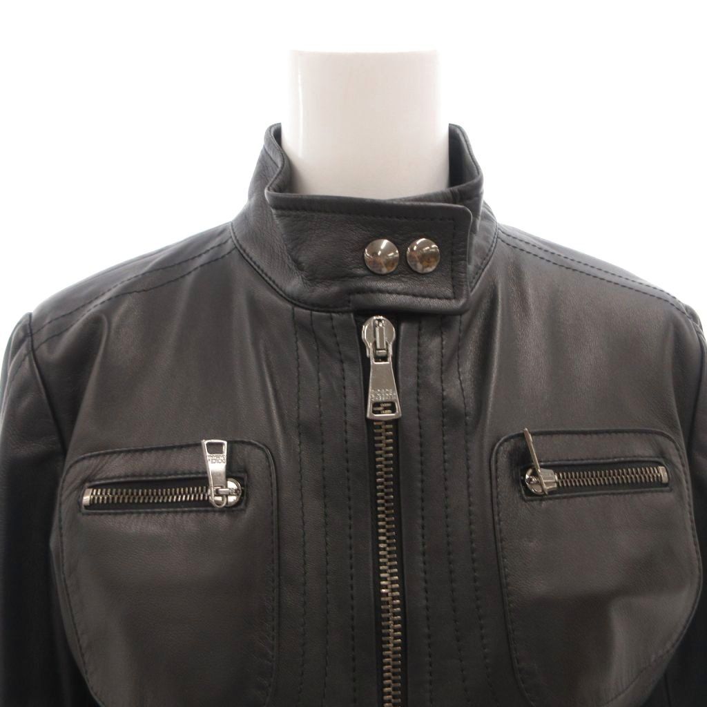 Dolce & Gabbana Leather Jacket Rider's Lining Leopard Pattern Zip Up 40 Black — view 4