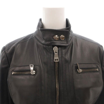 Dolce & Gabbana Leather Jacket Rider's Lining Leopard Pattern Zip Up 40 Black — view 4