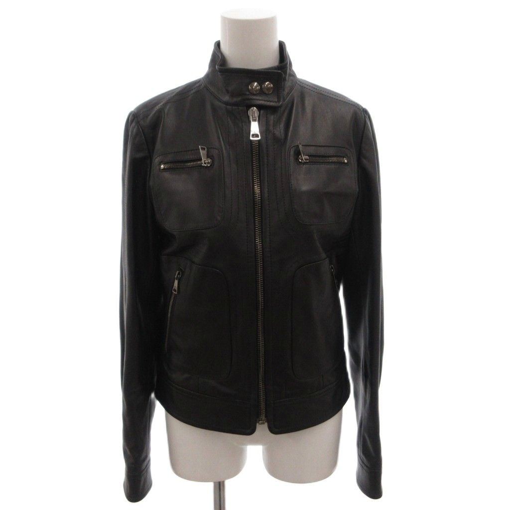 Dolce & Gabbana Leather Jacket Rider's Lining Leopard Pattern Zip Up 40 Black