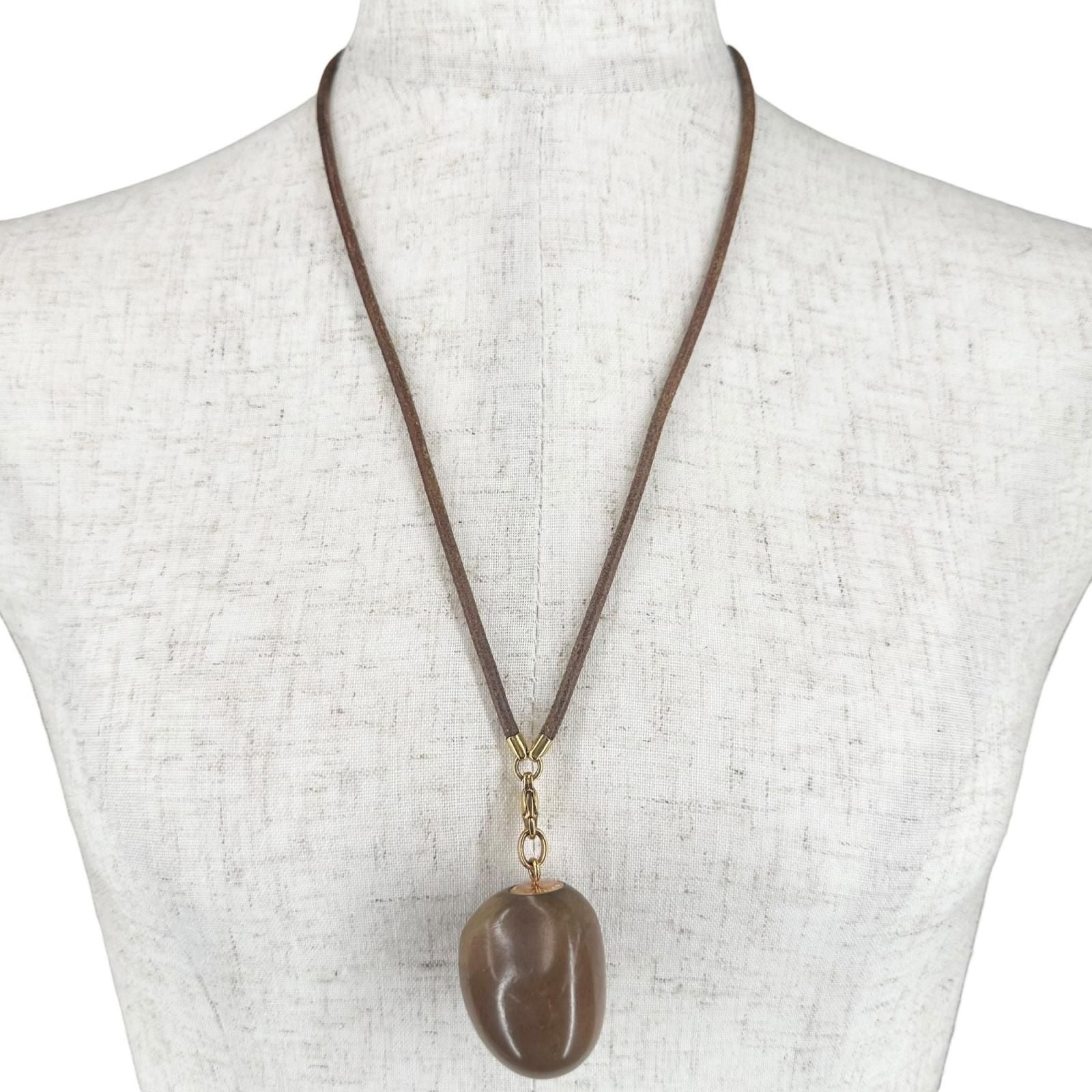 Hermes Wood Brown Necklace Gold — view 3