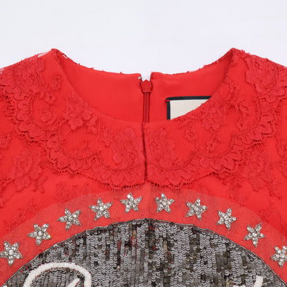 Gucci Paramount Sequin Logo Lace Bicolor Dress 36 — view 8