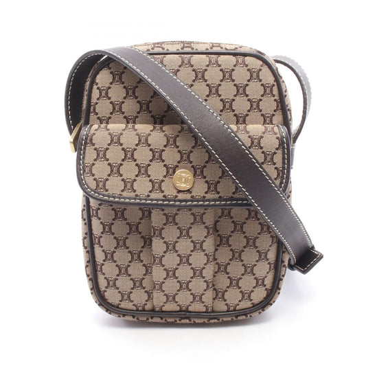 Celine Shoulder Bag Macadam Beige Canvas Leather Mini