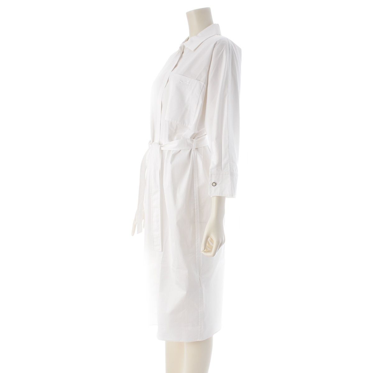 Hermes Cotton Hiyoko Carriage Embroidery Pocket Belt Shirt Dress White 38 — view 2