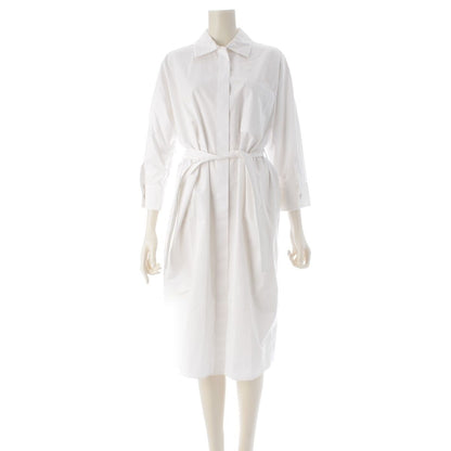 Hermes Cotton Hiyoko Carriage Embroidery Pocket Belt Shirt Dress White 38