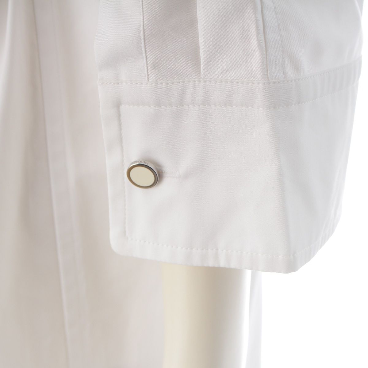 Hermes Cotton Hiyoko Carriage Embroidery Pocket Belt Shirt Dress White 38 — view 6