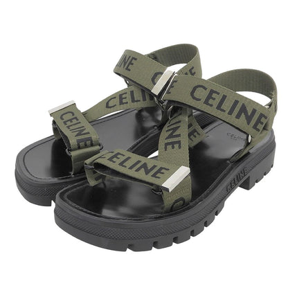 Celine Leo Strappy Logo Sandals Black Khaki Green