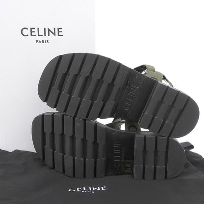 Celine Leo Strappy Logo Sandals Black Khaki Green — view 2