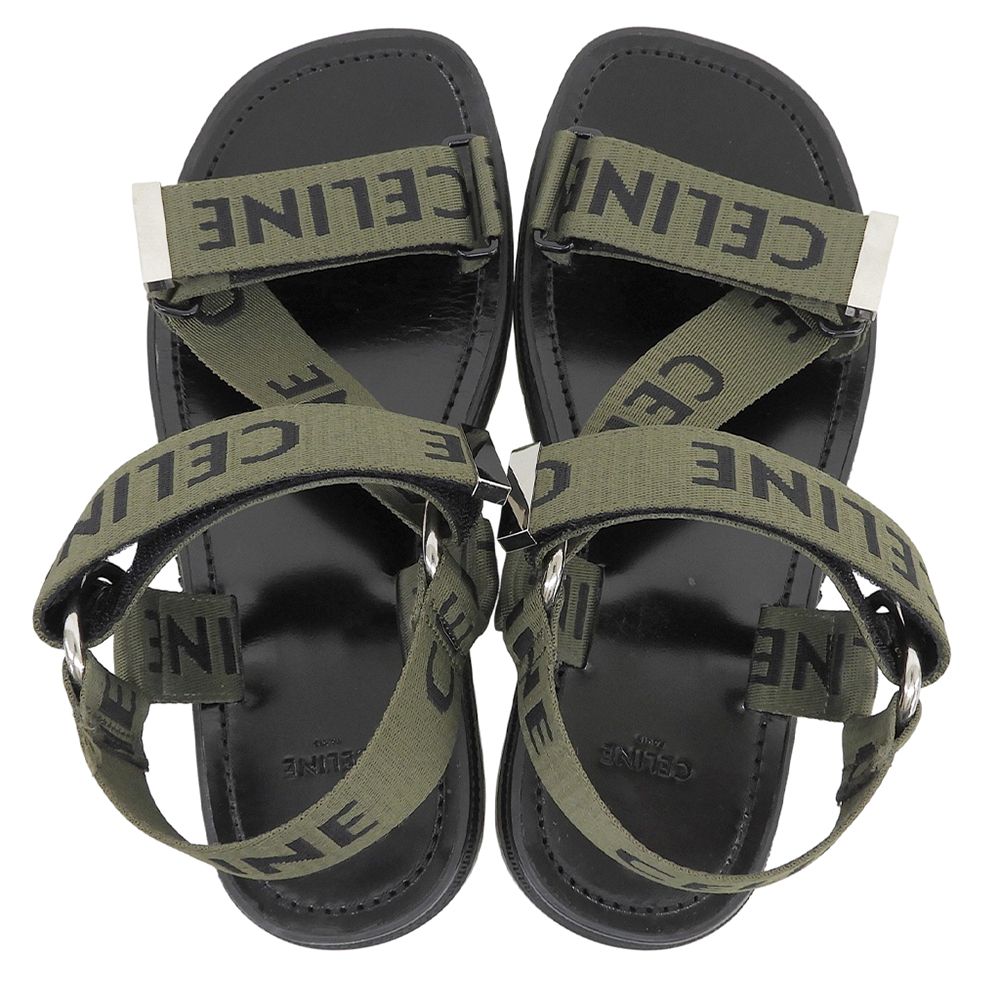 Celine Leo Strappy Logo Sandals Black Khaki Green — view 3