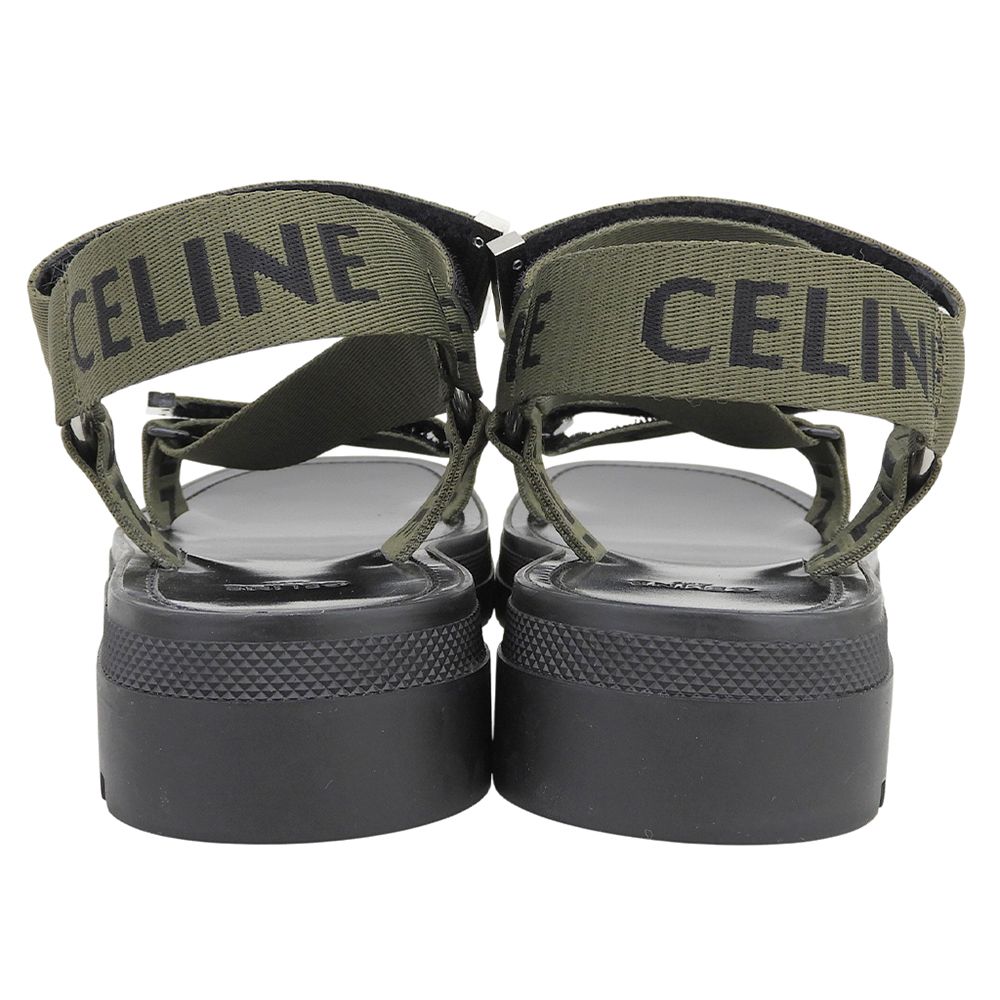 Celine Leo Strappy Logo Sandals Black Khaki Green — view 5