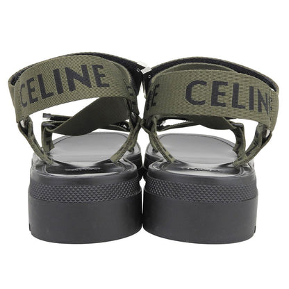 Celine Leo Strappy Logo Sandals Black Khaki Green — view 5