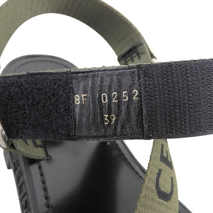 Celine Leo Strappy Logo Sandals Black Khaki Green — view 6