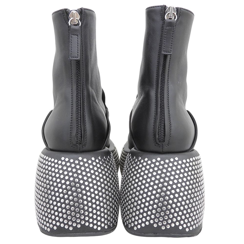 Loewe Leather Silver Studded Back Zip Thick Sole Ankle Boots Black — view 5