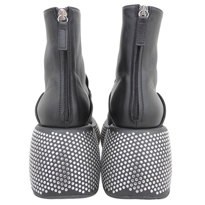 Loewe Leather Silver Studded Back Zip Thick Sole Ankle Boots Black — view 5
