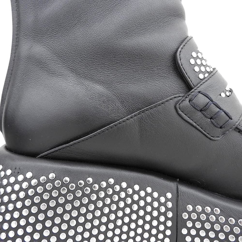 Loewe Leather Silver Studded Back Zip Thick Sole Ankle Boots Black — view 4