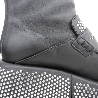 Loewe Leather Silver Studded Back Zip Thick Sole Ankle Boots Black — view 4