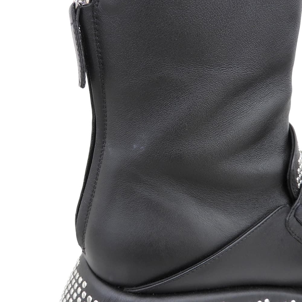 Loewe Leather Silver Studded Back Zip Thick Sole Ankle Boots Black — view 3
