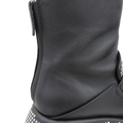 Loewe Leather Silver Studded Back Zip Thick Sole Ankle Boots Black — view 3